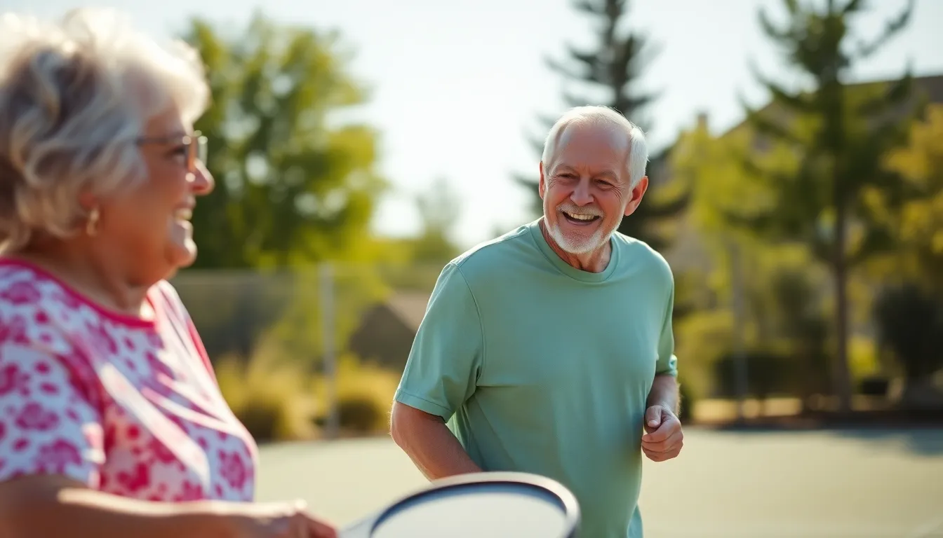 Seniors playing pickleball