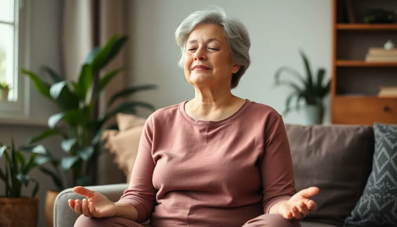 Senior practicing mindfulness meditation